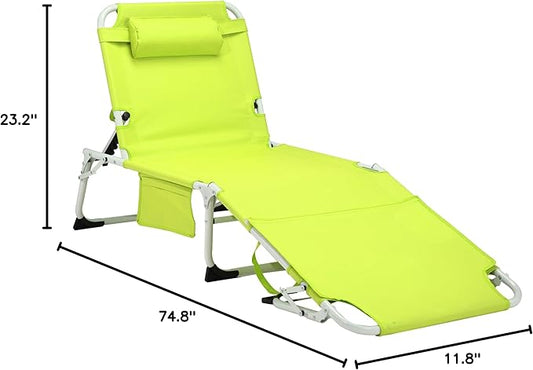 Yellow 3-in-1 Heavy Duty Tanning Chair with Face Hole, Portable Folding Chaise Lounge Chair with Adjustable 5-Position Recline, Sun Tanning Chairs for Outdoor Sunbathing, Pool