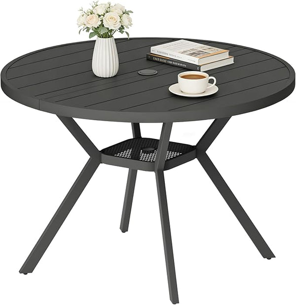 42" Outdoor Patio Table Dining Table, All Weather Metal Round Patio Table with Adjustable Umbrella Hole - Photo 1