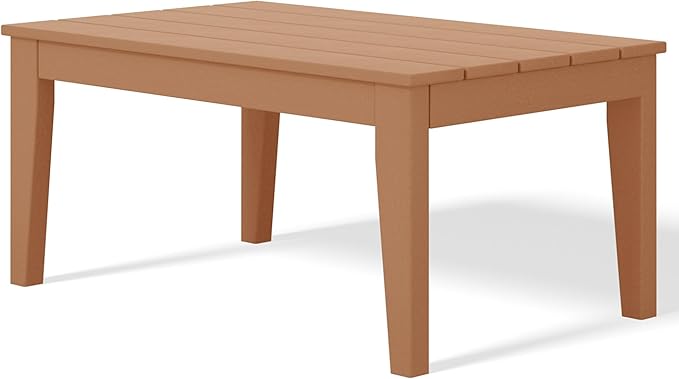 Costaelm Adirondack Outdoor Coffee Table, HDPE Drink Table Weather Resistant, Patio Porch Accent Balcony Table Outdoor End Table for Pool, Seaside, Backyard, Teak