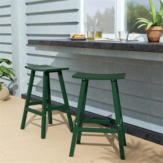 Costaelm All-Weather Bar Stools Set of 2, 29" Height Outdoor Bar Stools, Adirondack Poly Patio Bar Stool for Patio, Deck, Kitchen Counter and Garden, Dark Green