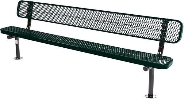 COATEDOUTDOORFURNITURE Heavy-Duty Outdoor Bench Thermoplastic Coated, Expanded Metal, Commercial-Grade Seating, Made in America (Surface with Back, 8 Ft, Textured Dark Green)