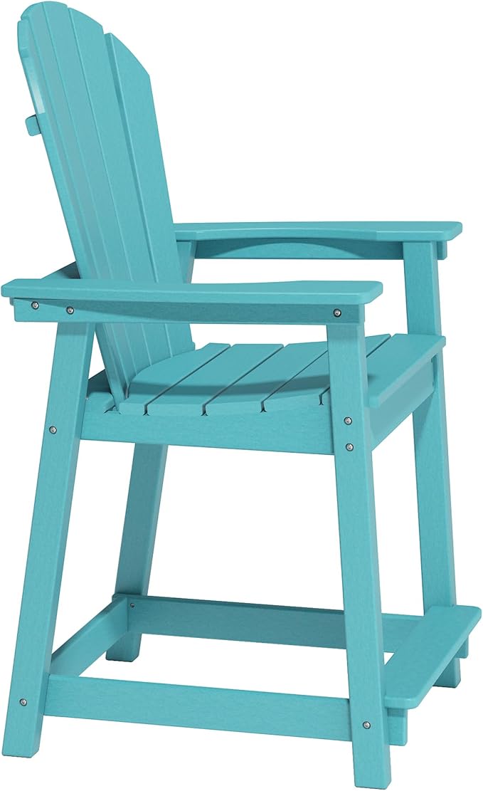 Tall Adirondack Chairs, Outdoor Bar Height Chair for Patio, Heavy-Duty Tall Adirondack Chair, Weatherproof HDPE Chairs for Deck, Poolside, Lake Blue