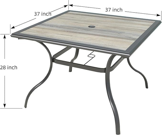 37" Squre PVC Patio Dining Table with Umbrella Hole for Backyard Bistro Outdoor Furniture - Black