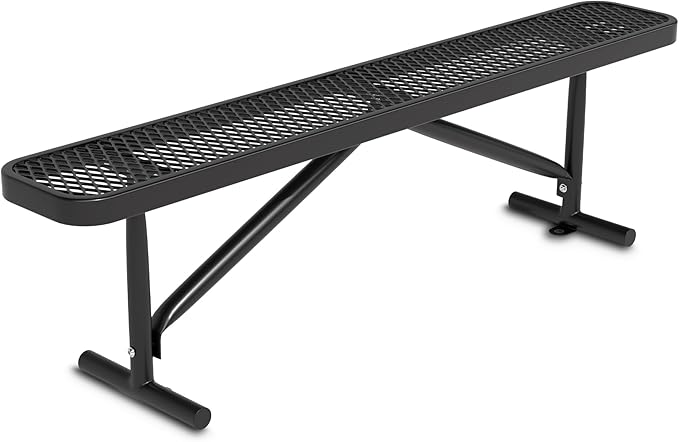 6 FT Park Bench-Outdoor Steel Flat Bench,Metal Backless Benches for Outside, School Benches Commercial Heavy Duty Rectangular Black Park Bench Patio Bench for Garden, Porch, and Park