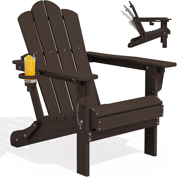 KINGYES Adjustable Folding Adirondack Chair Set of 2, 3-Position Reclining Adirondack Chairs with Cup Holder - Photo 1