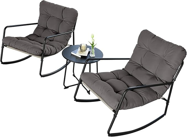3 Pieces Outdoor Conversation Set, Metal Patio Bistro Set with 2 Outdoor Rocking Chairs and Side Table - Photo 1