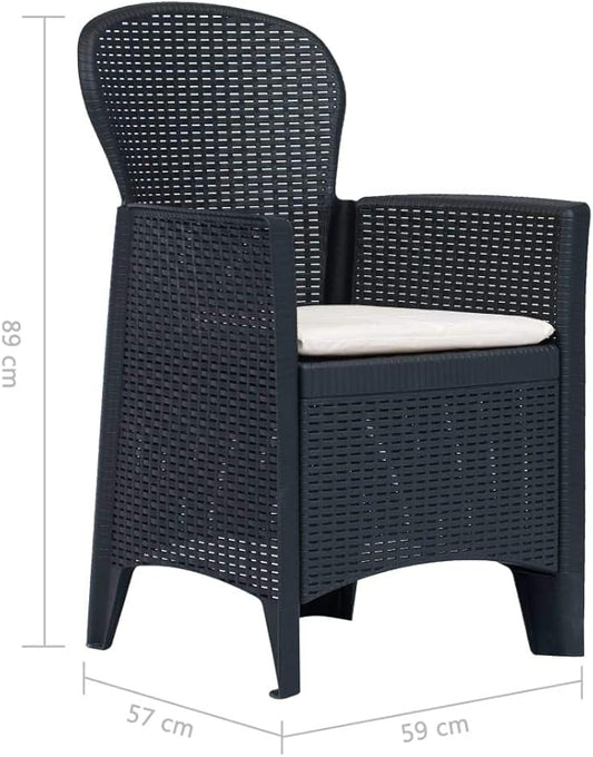 Balcony Furniture Outdoor Wicker Chair Patio Chairs for Patio, Porch, Backyard, Balcony, Poolside and Garden Patio Chairs 2 pcs with Cushion Anthracite Plastic Rattan Look