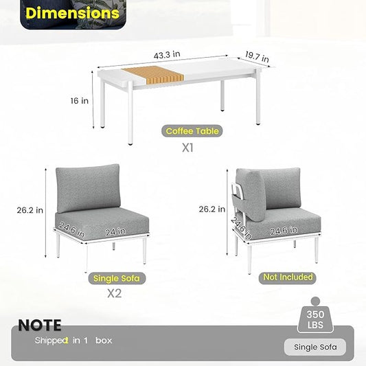 Sundale Outdoor 3 Pieces Patio Furniture Set, Metal Outdoor Sectional Sofa with Coffee Table, All-Weather Modern Outdoor Conversation Sets for Balcony, Porch, Poolside, Sunroom