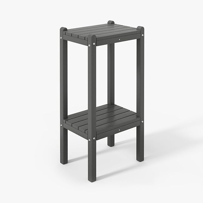 WestinTrends Malibu 36" Outdoor Adirondack HDPE 2-Tier Patio Side Table, Gray