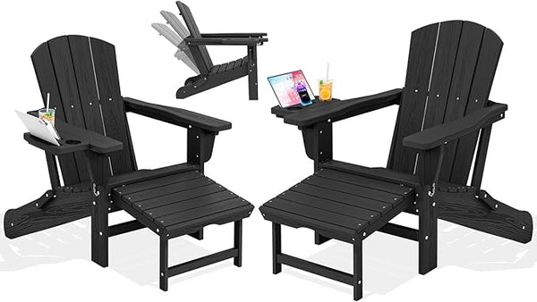 KINGYES Adjustable Folding Adirondack Chair with Footrest & 4-in-1 Multi-Functional Armrest Organizer Set of 2 - Photo 1