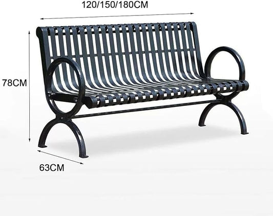 2-3 Seater Metal Garden Bench, All-Weather Park Bench Chair with Backrest, Outdoor Furniture Leisure Porch Seating for Balcony, Backyard, Lawn and Poolside
