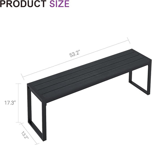 VICLLAX 3-Person Outdoor Bench 53" Long Garden Bench Metal Frame Backless Porch Patio Bench, Black