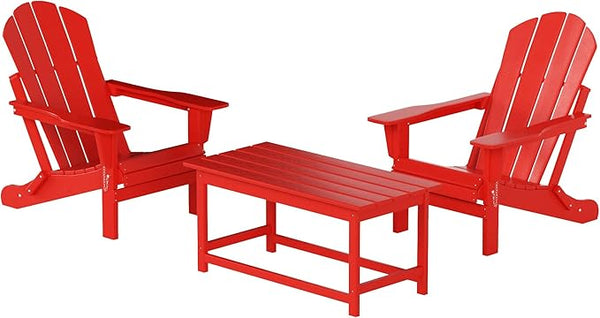 WO Home Furniture Adirondack Chairs Table Set of 3 PCS Outdoor Folding Chairs Coffee Table Weather/UV Resistant for Lawn - Photo 1