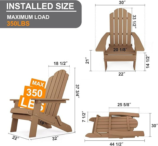 MXIMU Folding Adirondack Chair Set of 4 Weather Resistant Fire Pit Chairs Easy Assemble HIPS Plastic Outdoor Modern Adirondack Chairs for Patio, Lawn, Garden, Backyard, Deck(Teak)