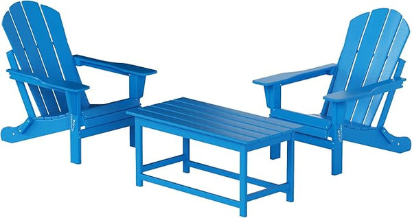 WO Home Furniture Adirondack Chairs Table Set of 3 PCS Outdoor Folding Chairs Coffee Table Weather/UV Resistant for Lawn - Photo 1