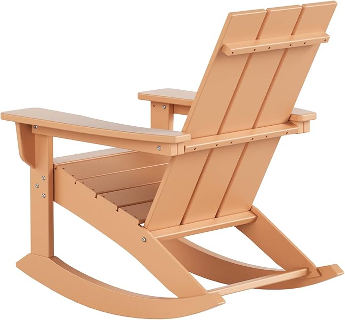 WestinTrends Ashore Patio Rocking Chairs Set of 2, All Weather Poly Lumber Plank Adirondack Rocker Chair, Modern Farmhouse Outdoor Rocking Chairs for Porch Garden Backyard and Indoor, Teak