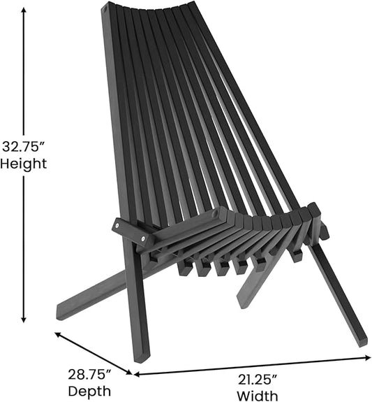 EMMA + OLIVER Durham Folding Chair for Indoor/Outdoor Use, Weather-Resistant Acacia Wood Construction, Low Profile Lounge Chair, Perfect for Sunroom/Patio, Black