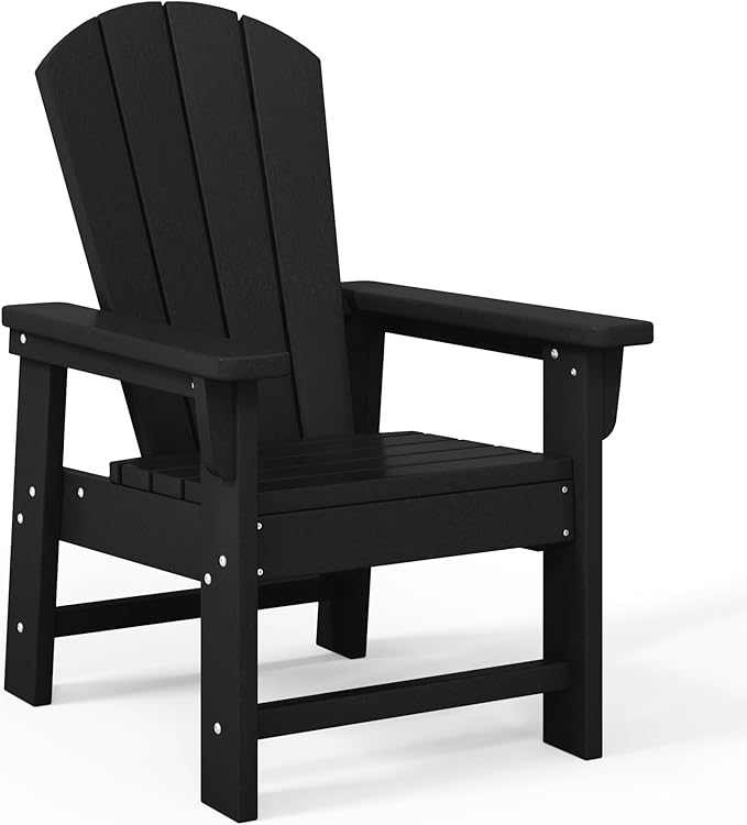 Costaelm Kids Lawn Chair, Toddler Outdoor Chair Kids Patio Furniture and Outdoor Children Picnic Activity Modern Adirondack Chairs for Garden, Patio, Backyard & Beach, Black