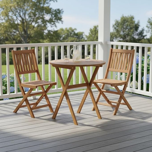 Tangkula 26-Inch Acacia Wood Outdoor Dining Table, Folding Round Patio Bistro Table with Slatted Tabletop & X-Shaped Frame, Outside Dining Table for Porch, Garden, Backyard, Poolside