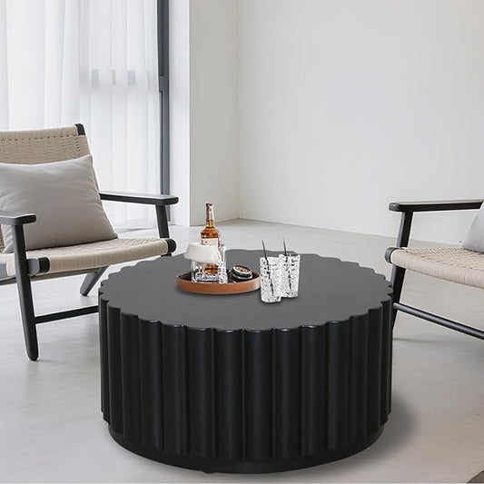 Afterglow Round Petal Shape Coffee Table, Modern Outdoor Indoor Side Table, Black