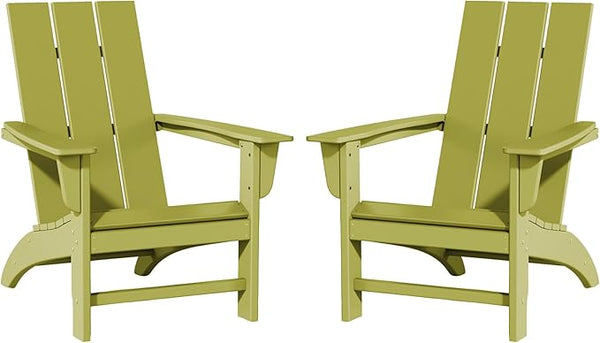 Poly Lumber Adirondack Chairs Set of 2, All-Weather Resistant Outdoor Patio Chairs, Look Like Wood