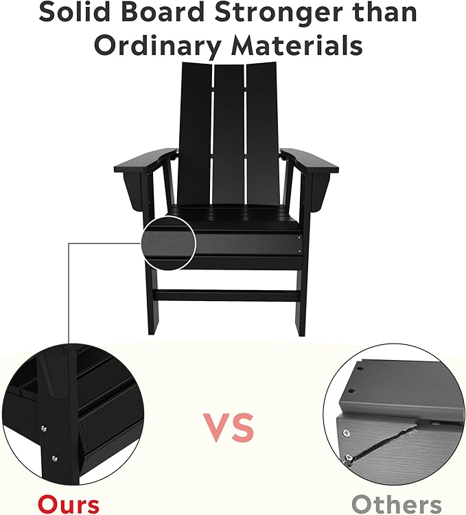 Costaelm Outdoor Adirondack Chair, HDPE Patio Balcony Chair, Portside Seashell Nautical Curveback Adirondack Chair and Fire Pit Chairs, Black