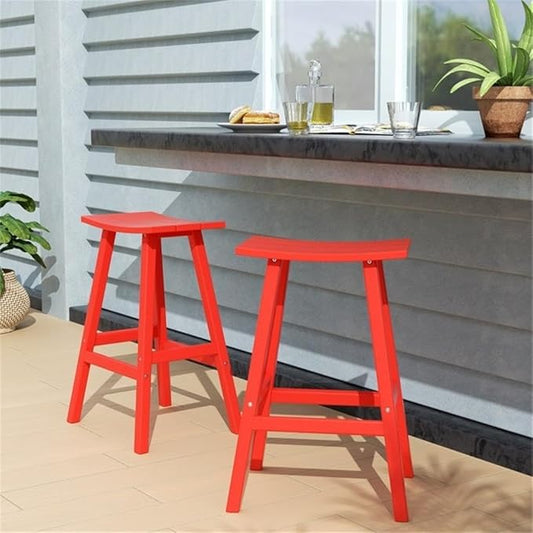 Costaelm All-Weather Bar Stools Set of 2, 29" Height Outdoor Bar Stools, Adirondack Poly Patio Bar Stool for Patio, Deck, Kitchen Counter and Garden, Red
