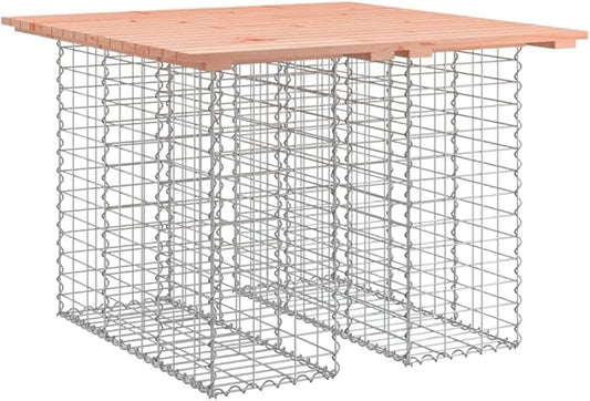 Garden Bench Natural Wood Solid Douglas Fir Compact Durable Rustic Gabion Design Galvanized Steel Frame Outdoor Seating Furniture
