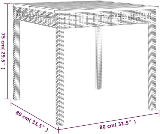 Square Garden Table, 31.5 Inch Patio Dining Table for 4, Weather-Resistant Poly Rattan Outdoor Furniture, Beige and Brown