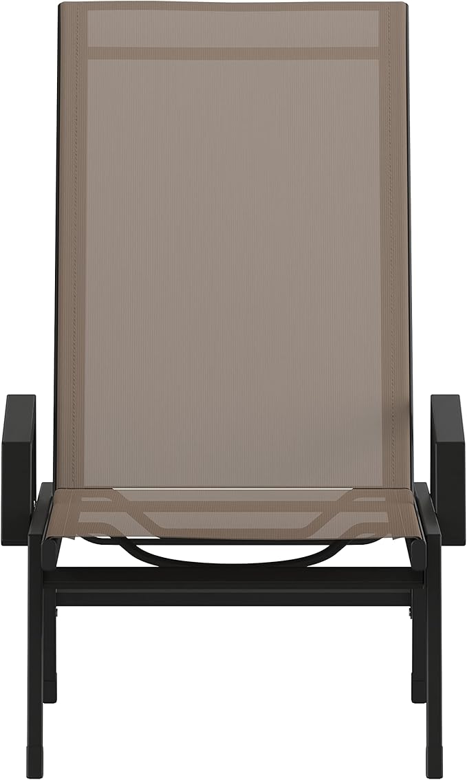 Flash Furniture Brazos Adjustable Chaise Lounge Chair with Arms, All-Weather Outdoor Five-Position Recliner, Black/Brown