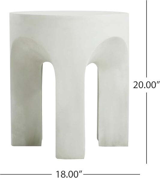 Christopher Knight Home Ottilie Outdoor Side Table, Lightweight Concrete Garden Stool with Four Legs Shaped, Decorative Accent Table Patio End Table for Patio Balcony Beach Pool Side, Antique White