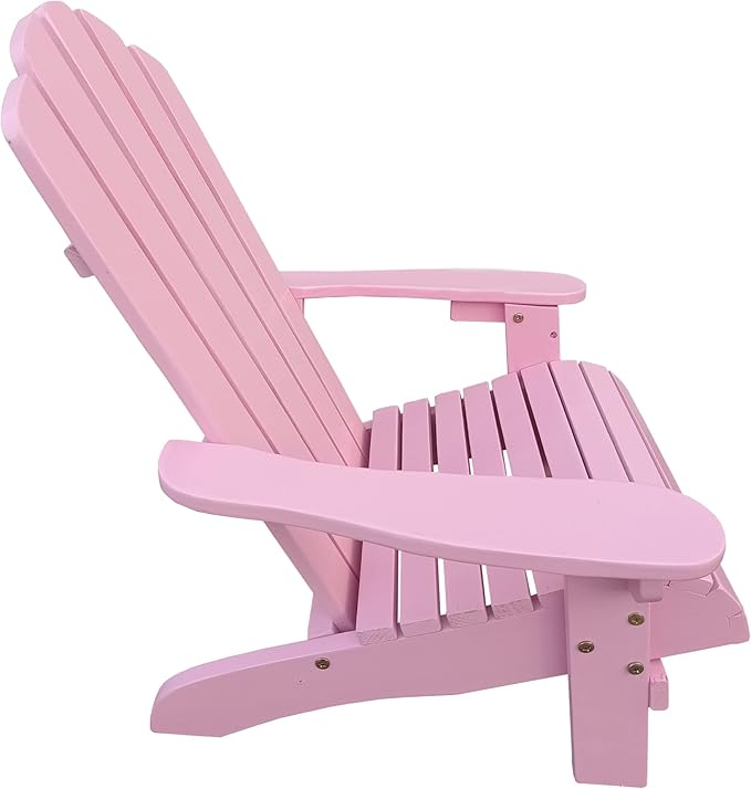 ROSE BLOOM Kids Adirondack Chair, Solid Wood Outdoor Patio Weather Resistant Chair for Children, Classic seat for Deck, Garden, Backyard, Porch and Lawn (Pink)