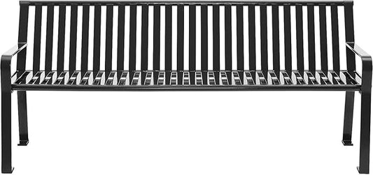 Global Industrial 6 ft. Outdoor Heavy-Duty Portable Park Bench with Back, Vertical Steel Slat, Corrosion-Resistant Black Powder Coat Finish, Unassembled