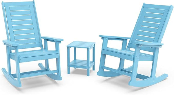 GREENVINES Outdoor Rocking Chair Set | 3-Piece | 2 Rocking Chairs with 1 Side Table | Porch Rocker | HDPE Plastic - Photo 1