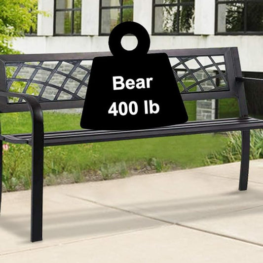 Garden Bench Patio Outdoor Park Bench Metal Bench Loveseat Bench with Backrest Armrests for Entryway Backyard Front Porch Furniture, Resistance, Lightweight, Easy Assembly, 2-Person Seat, Black