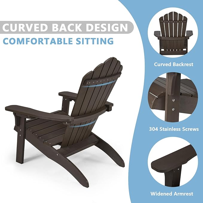 Cecarol Normal Size Adirondack Chair Plastic, Outdoor Fire Pit Chair with Cup Holder, Adirondack Patio Chair Weather Resistant for Outside, Porch, Lawn, Garden- AC01S, White