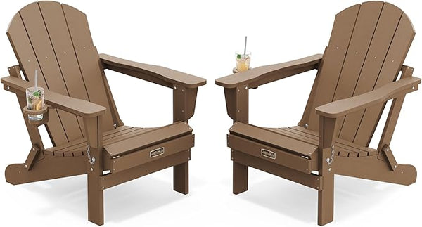 SERWALL Folding Adirondack Chair Set of 2 Outdoor Chairs Painted Adirondack Chair with Cup Holder Weather Resistant for - Photo 1