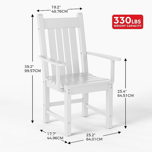 Costaelm Patio Dining Chairs, Plastic Outdoor Adirondack Chair with Arm, HDPE Poly Lumber, Waterproof Restaurant Bistro Dining Chair for Outside Porch Backyard Garden, White