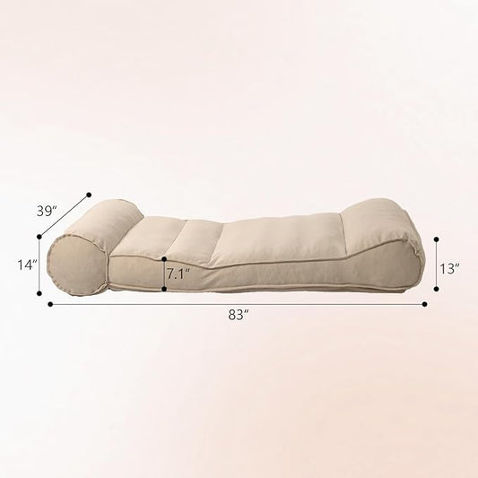 Dineli 83'' Outdoor Chaise Lounge Chair Patio Lounger for Outside, Pool Lounge Chairs Lazy Floor Lounger Meditation & Yoga Chair Waterproof Sunbed Outdoor Lounge Furniture for Garden Beach, Beige