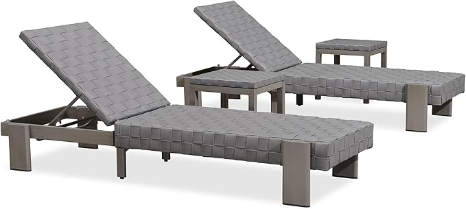 PURPLE LEAF Patio Chaise Lounge Modern Outdoor PU Leather Style Lounge Chair 4 Pieces with Adjustable Backrest Luxury Aluminum Chaise Lounge Chairs for Pool Garden Backyard Beach, Grey