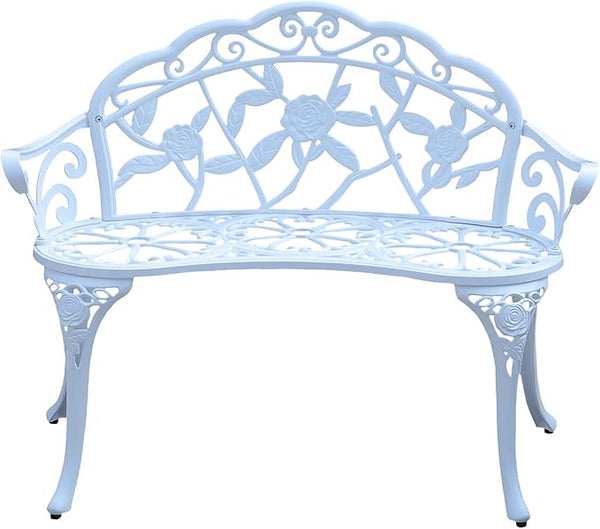 Cast Aluminium Outdoor Bench, Rose Garden Bench for Patio,Park,Lawn,Yard (White)