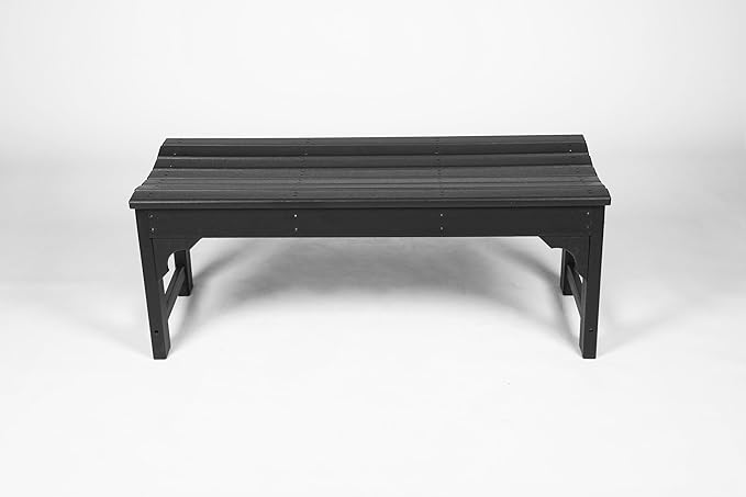 Backless HDPE Adirondack Bench with Wood Texture, Poly Lumber Seat for Patio, Backyard, Balcony, All Weather Resistant with UV Protection (Black)