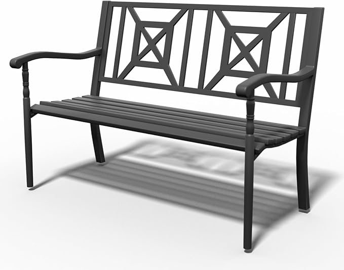YLGJ&TIDY 50 Inches Garden Benches for Outdoor Patio Bench with Pattern Backrest Armrest Weatherproof Park Benches Metal Bench for Garden Park Porch Lawn Yard (BENCH05)