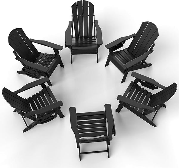 Adjustable Adirondack Chair Set of 6 with Cup Holder, All Weather HDPE Fire Pit Chairs for Deck, Backyard, Patio, Black - Photo 1