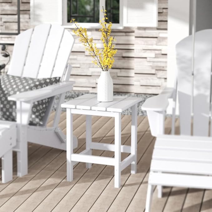 Costaelm Square Outdoor Side Tables, Adirondack Patio Tables for Outside, HDPE Patio End Table Weather Resistant, Balcony Table for Pool, Seaside, Backyard, Porch, Indoor Companion, White
