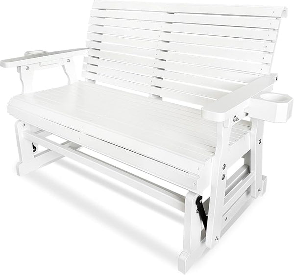 Fortune Candy Patio Glider with Cup Holders, High Roll Back and Deep Contoured Seat,Heavy Duty 800 Lb (White, 2-Seater) - Photo 1