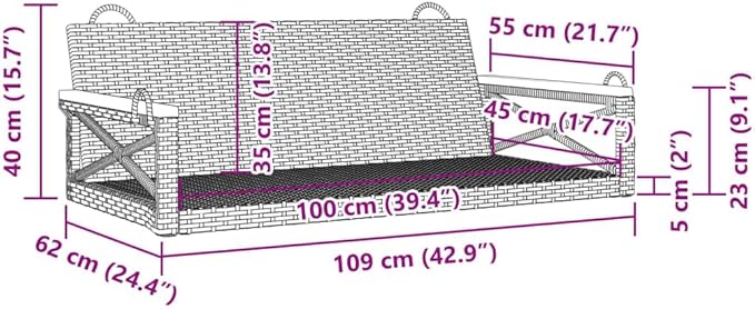 Gray PE Rattan Patio Swing Bench with Powder-Coated Steel Frame, Modern Outdoor Furniture for Balcony Garden, Weather-Resistant and Comfortable Seating