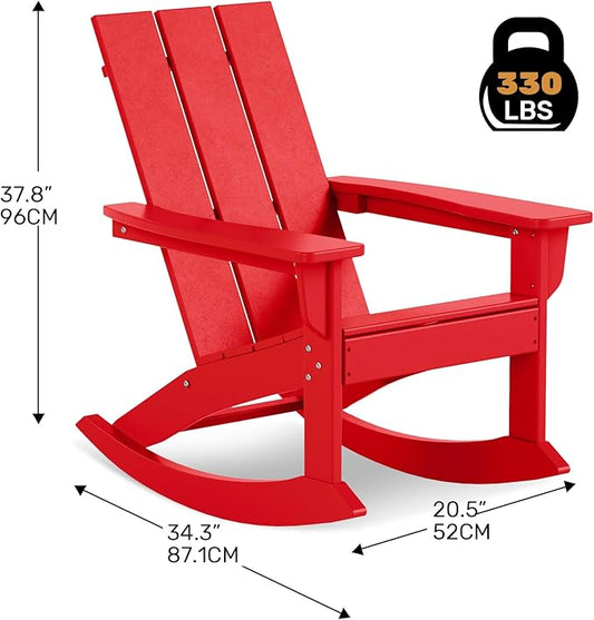 Costaelm Outdoor Adirondack Chair, All Weather Resistant Lawn Chairs Balcony Chair and Fire Pit Chairs, Patio Chair Outdoor Porch Rocking Chair High Back HDPE Poly Lumber, Red