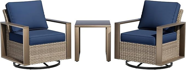 Outdoor Swivel Rocker Metal Chairs Set of 2 with Small Coffee Table - 3 Pieces Patio Bistro Set with Rectangular Framed - Photo 1