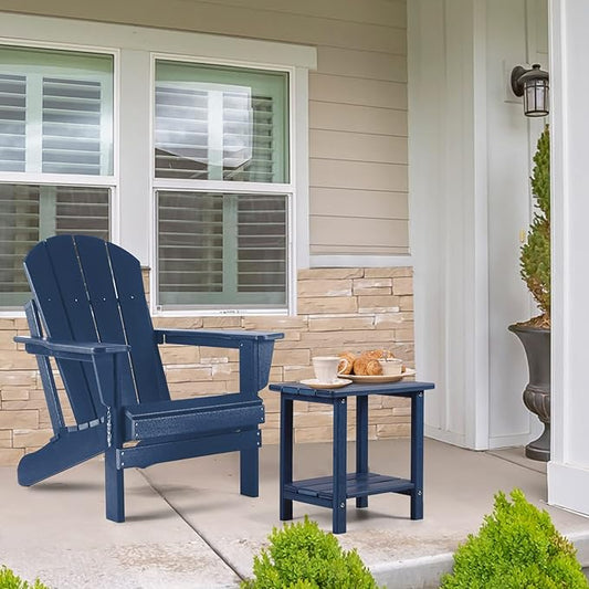 Adirondack Outdoor Side Table, 2-Tier Sturdy Patio End Table Weather Resistant, 16.5" Solid Side Table for Patio, Pool, Porch(Navy Blue)